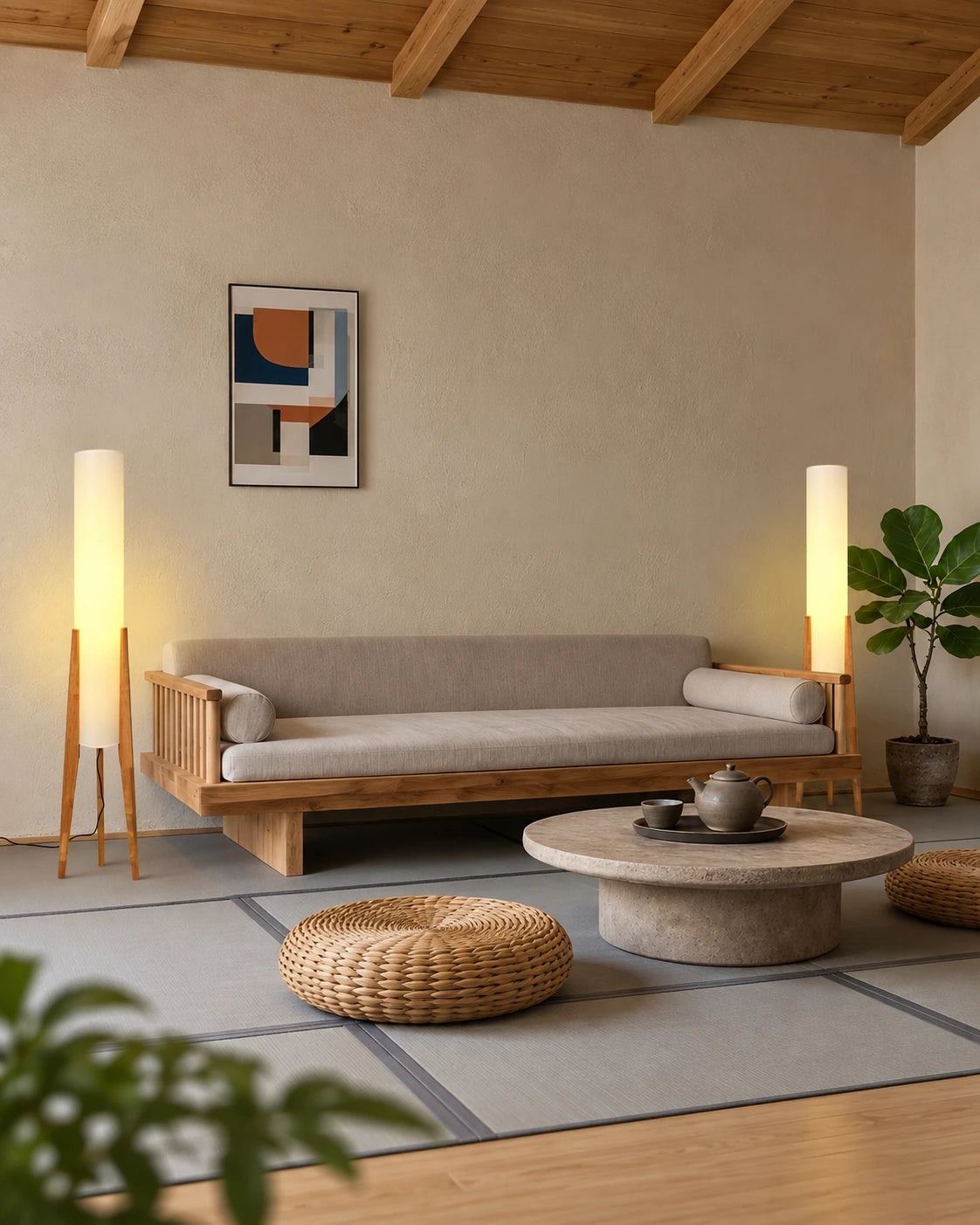 Wabi-Sabi Wood Tripod Floor Lamp