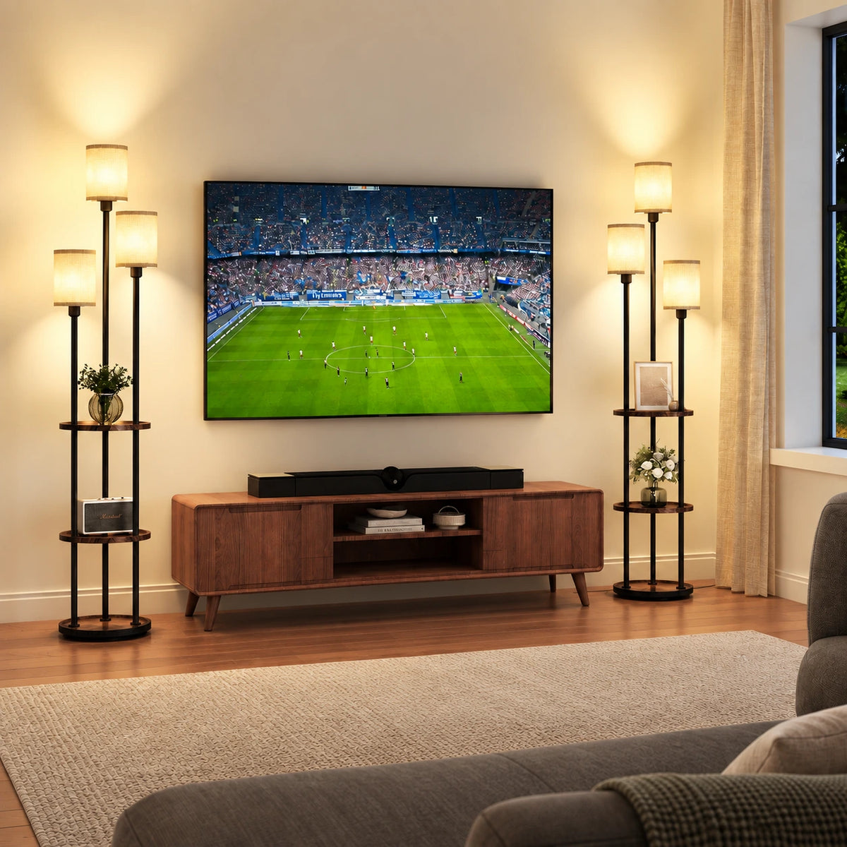 Modern 3-Light Floor Lamp with Shelves