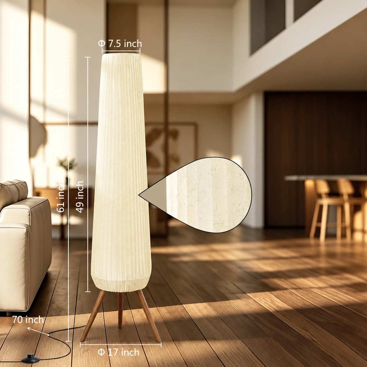 Wabi-Sabi Tripod Floor Lamp with Pleated Shade