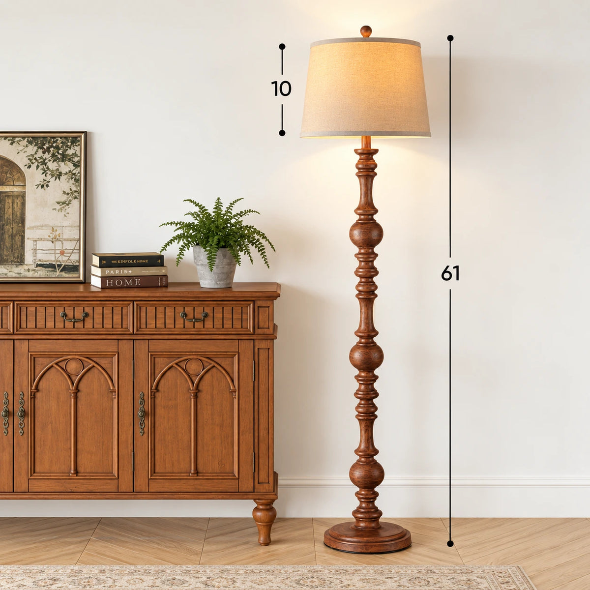 Vintage Farmhouse Floor Lamp with Linen Shade