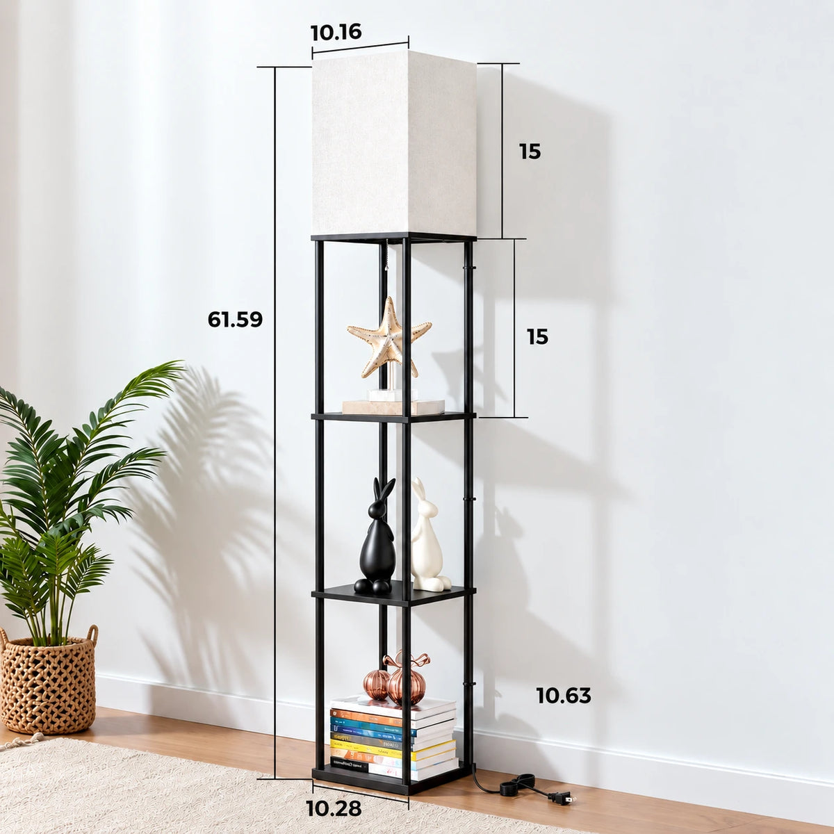 Modern Square Floor Lamp with Shelves