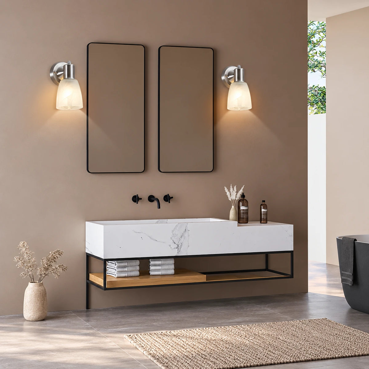 Aveline Frosted Glass Bathroom Sconce Set