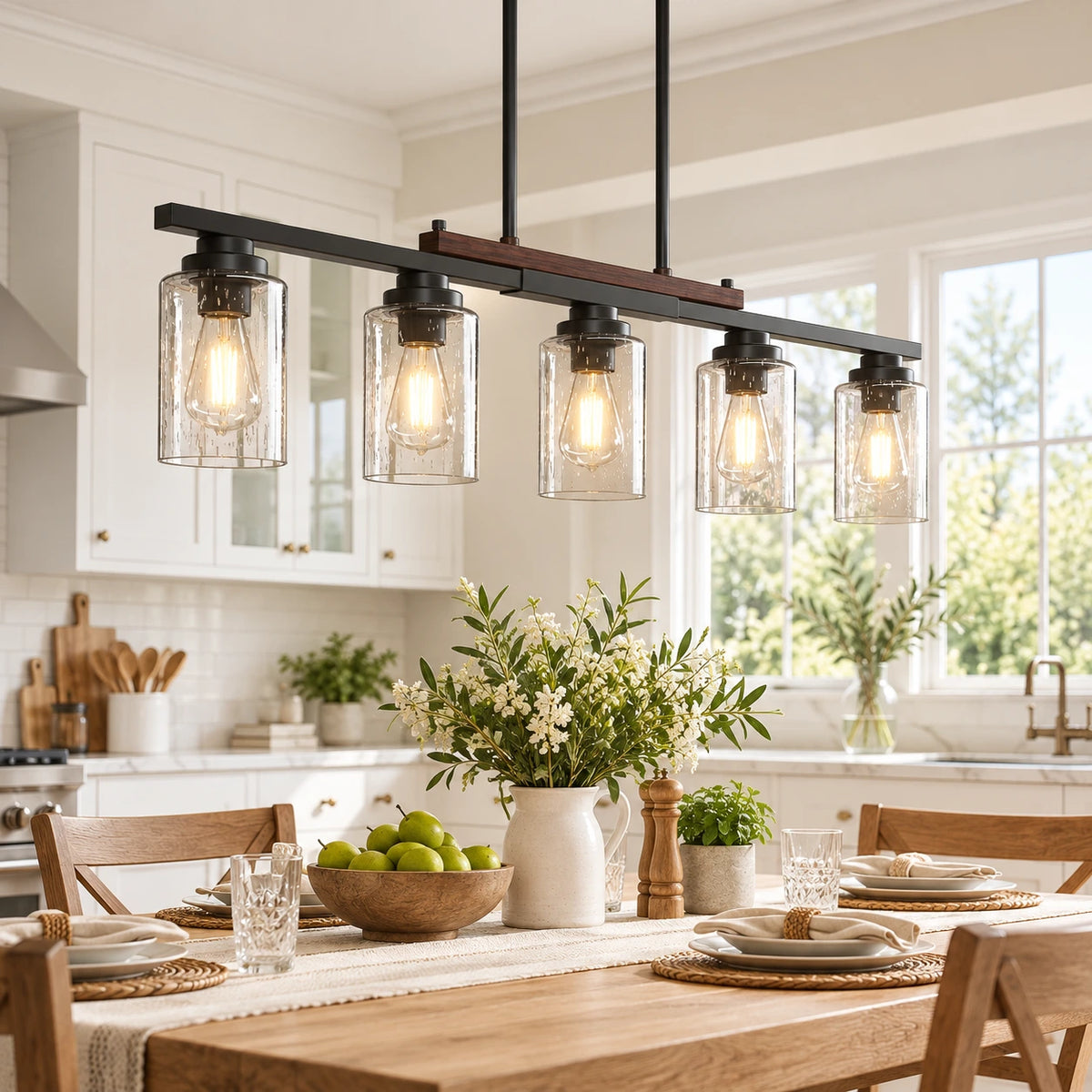 Seeded Glass Farmhouse Linear Chandelier
