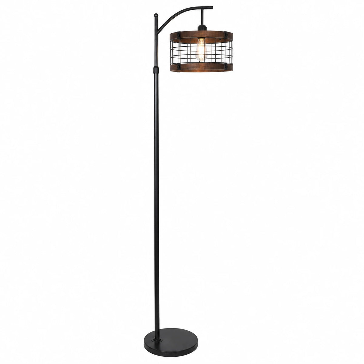 Rustic Industrial Arc Floor Lamp with Cage Shade