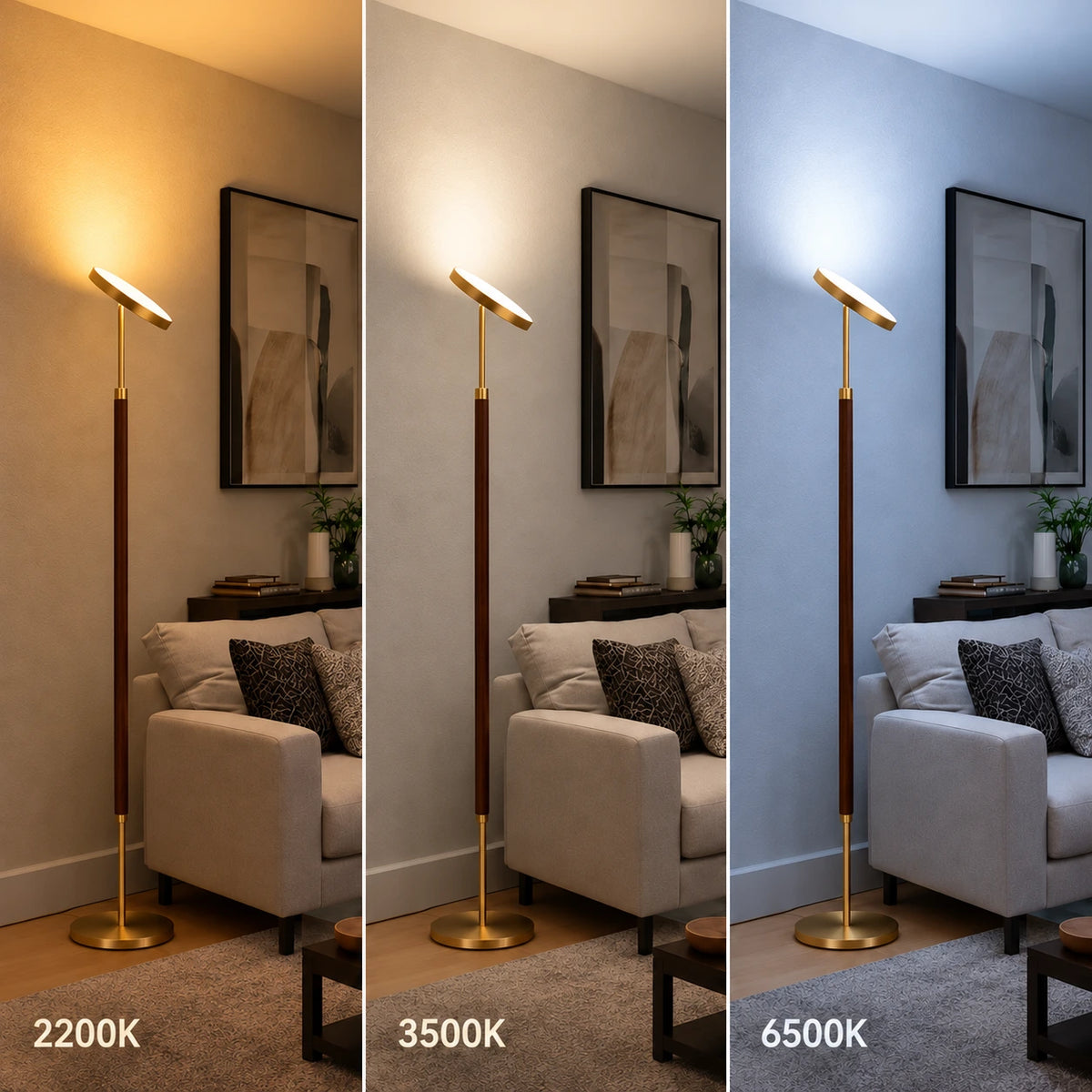 Mid-Century Wooden Torchiere Floor Lamp