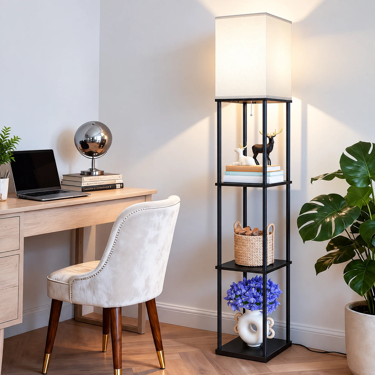Modern Square Floor Lamp with Shelves
