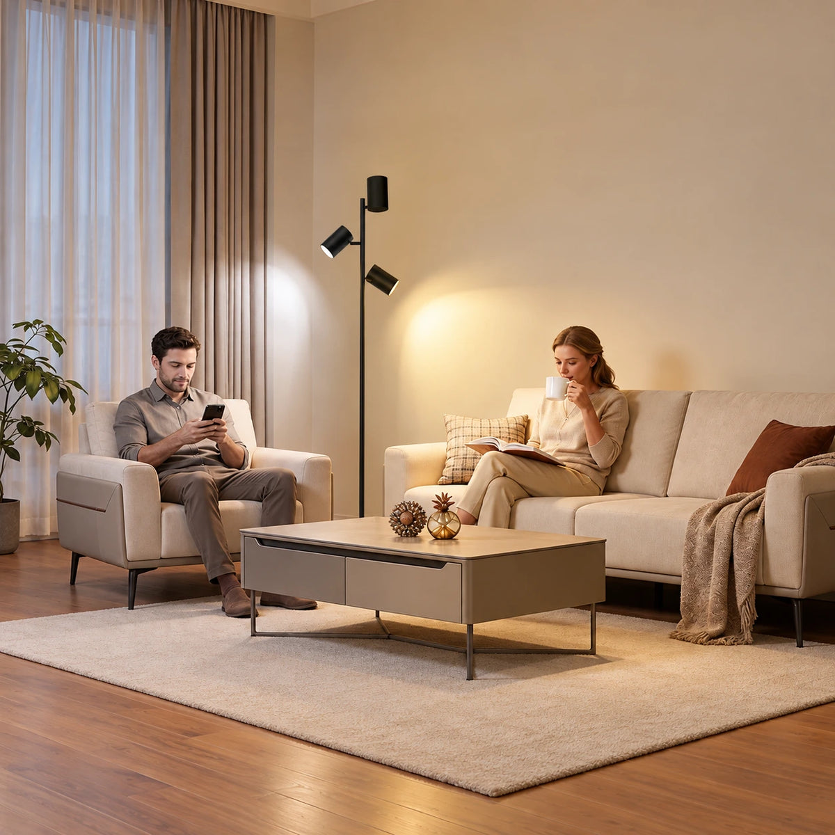 Modern 3-Head Reading Floor Lamp
