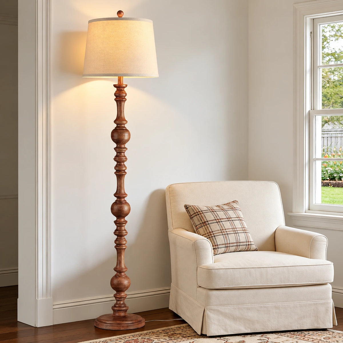 Vintage Farmhouse Floor Lamp with Linen Shade