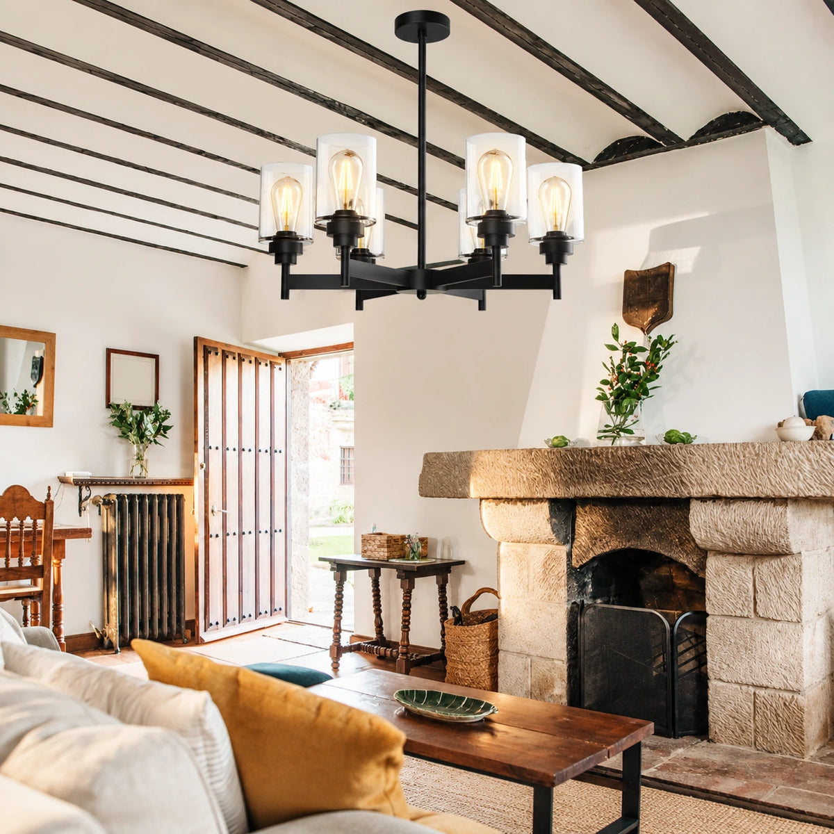 6-Light Glass Farmhouse Chandelier