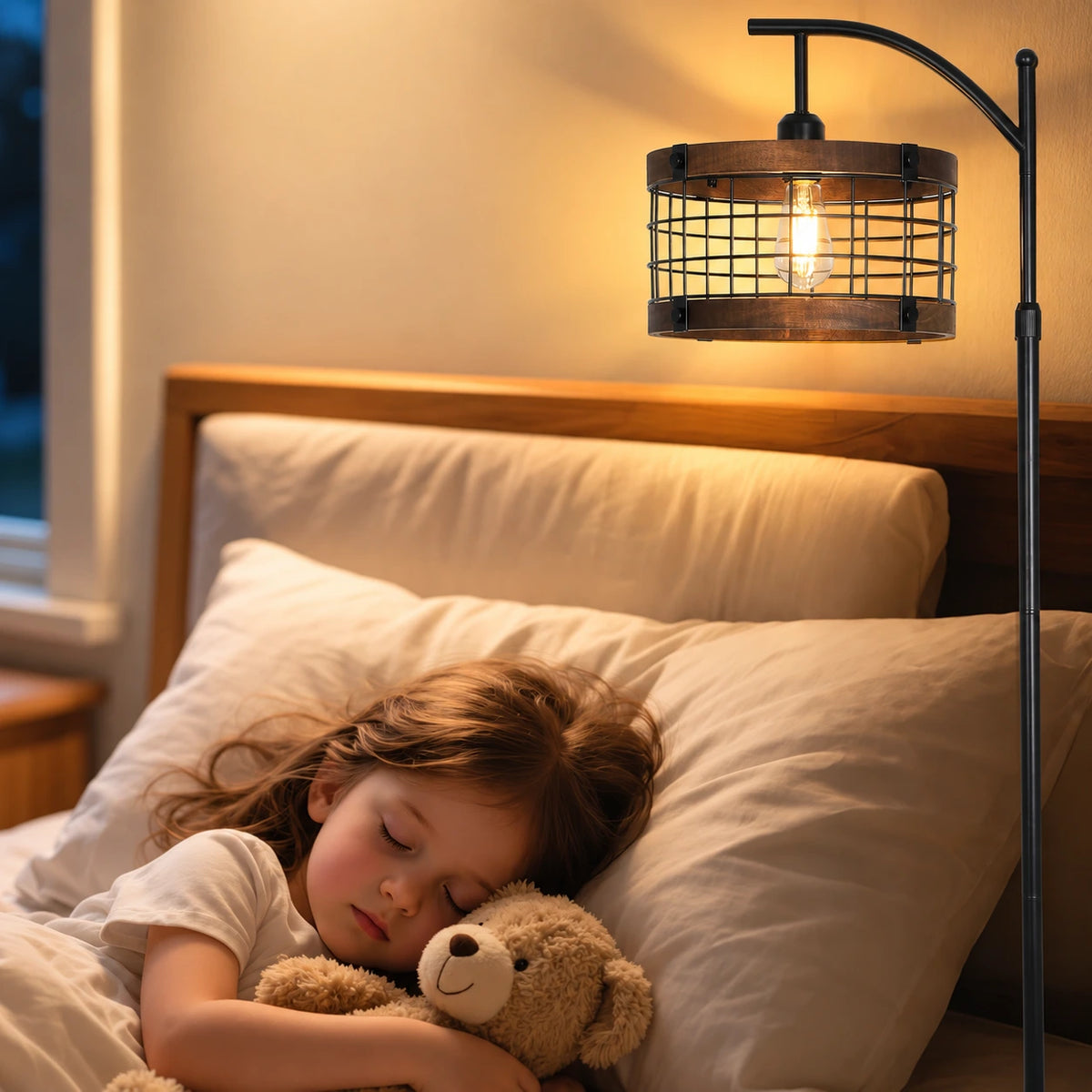 Rustic Industrial Arc Floor Lamp with Cage Shade