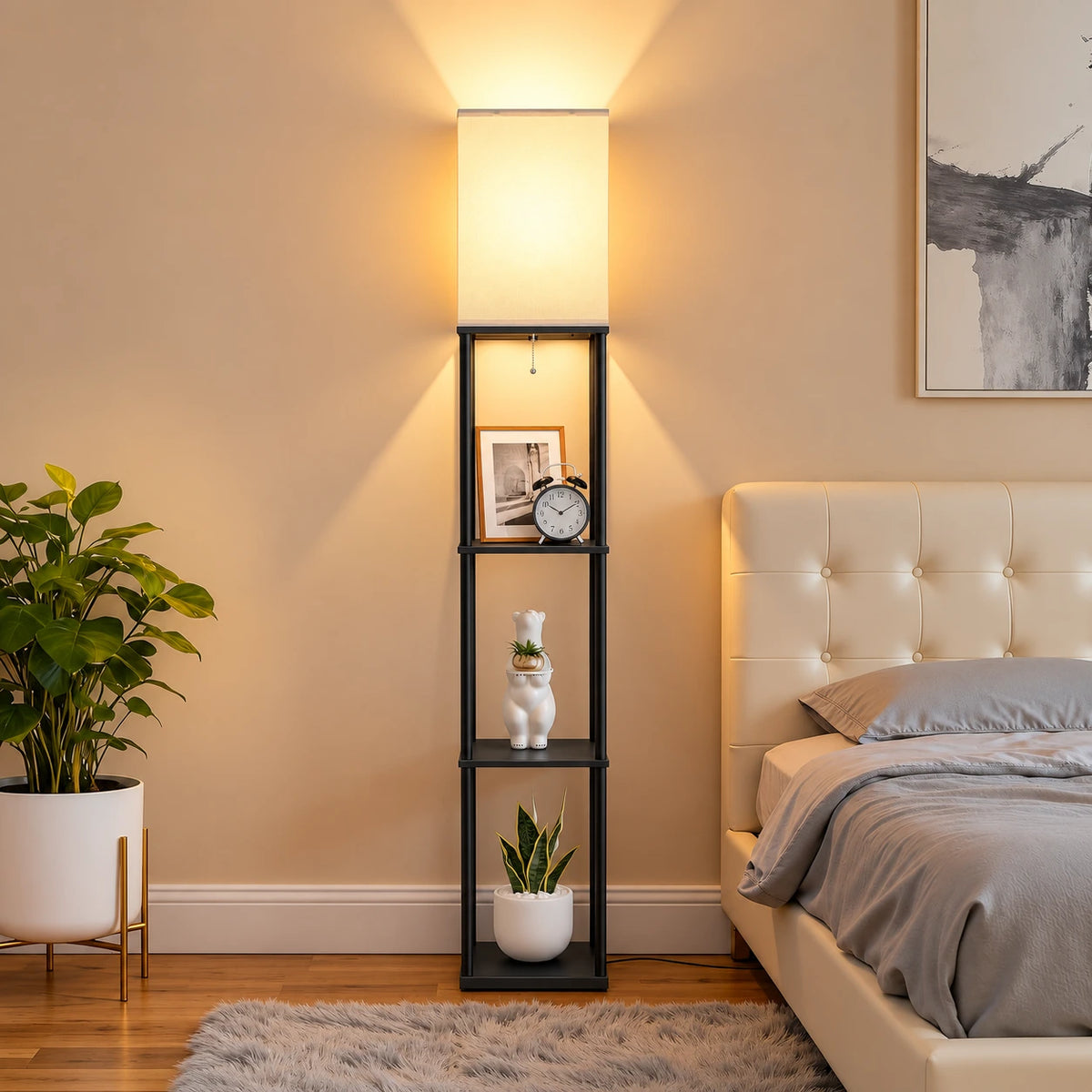 Modern Square Floor Lamp with Shelves