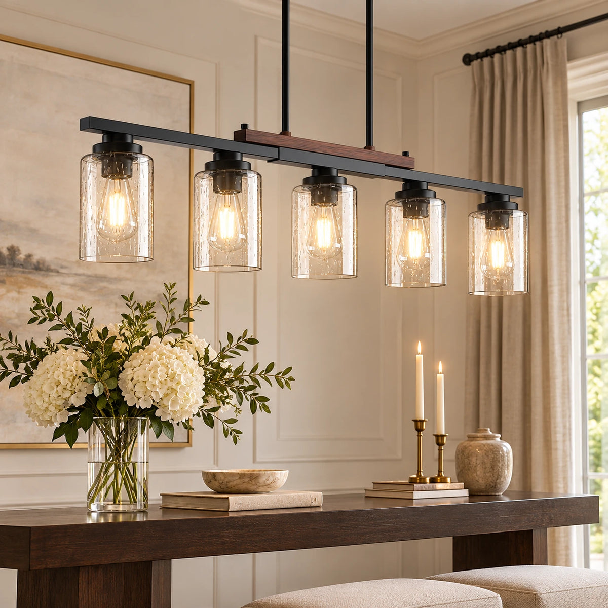 Seeded Glass Farmhouse Linear Chandelier