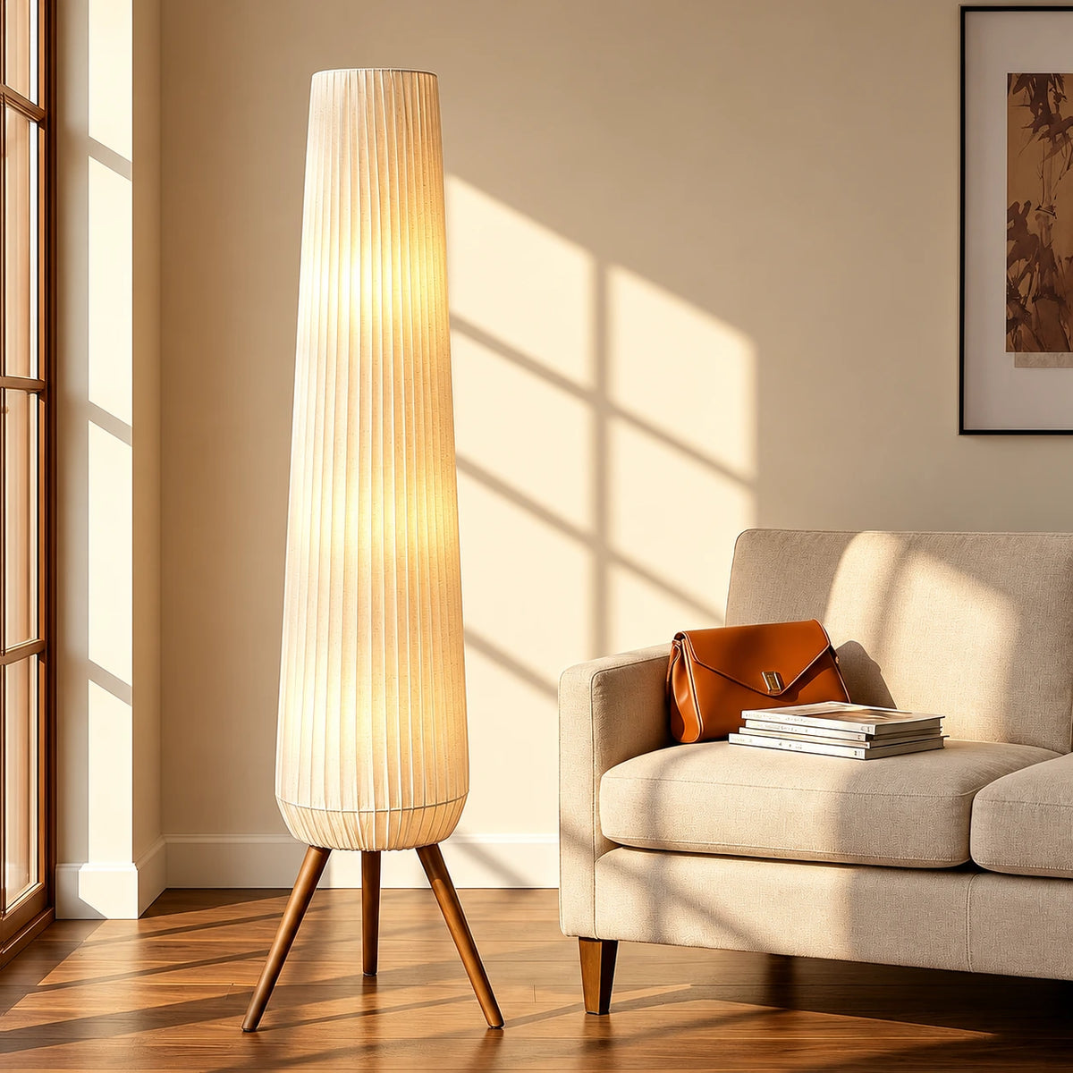 Wabi-Sabi Tripod Floor Lamp with Pleated Shade