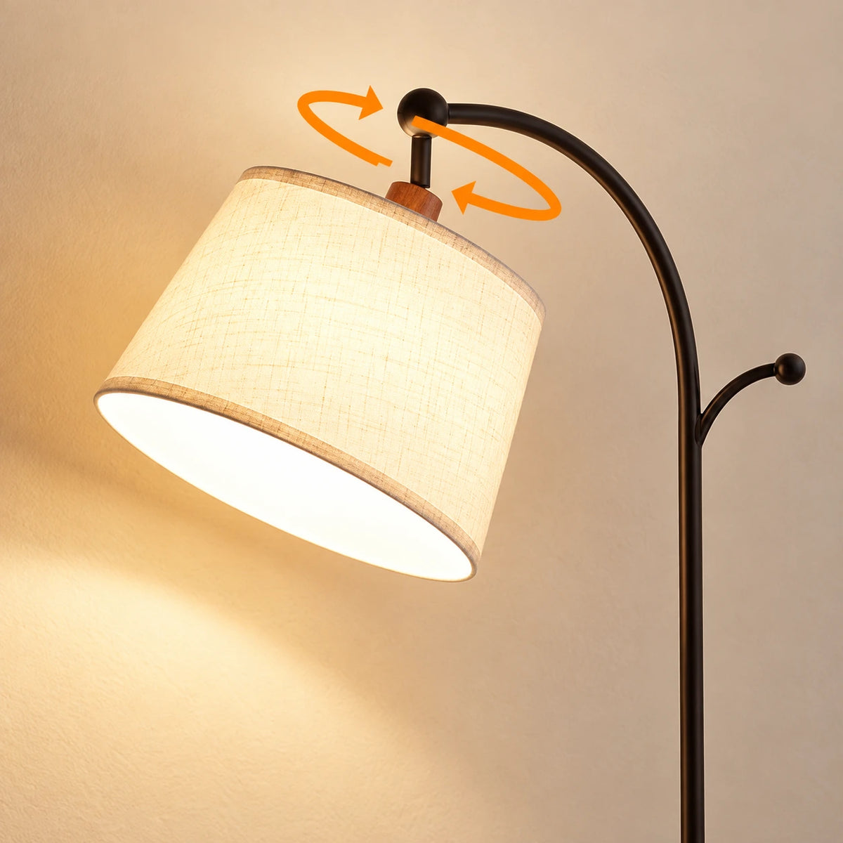 Mid-Century Arched Floor Lamp with Wood-Grain Finish