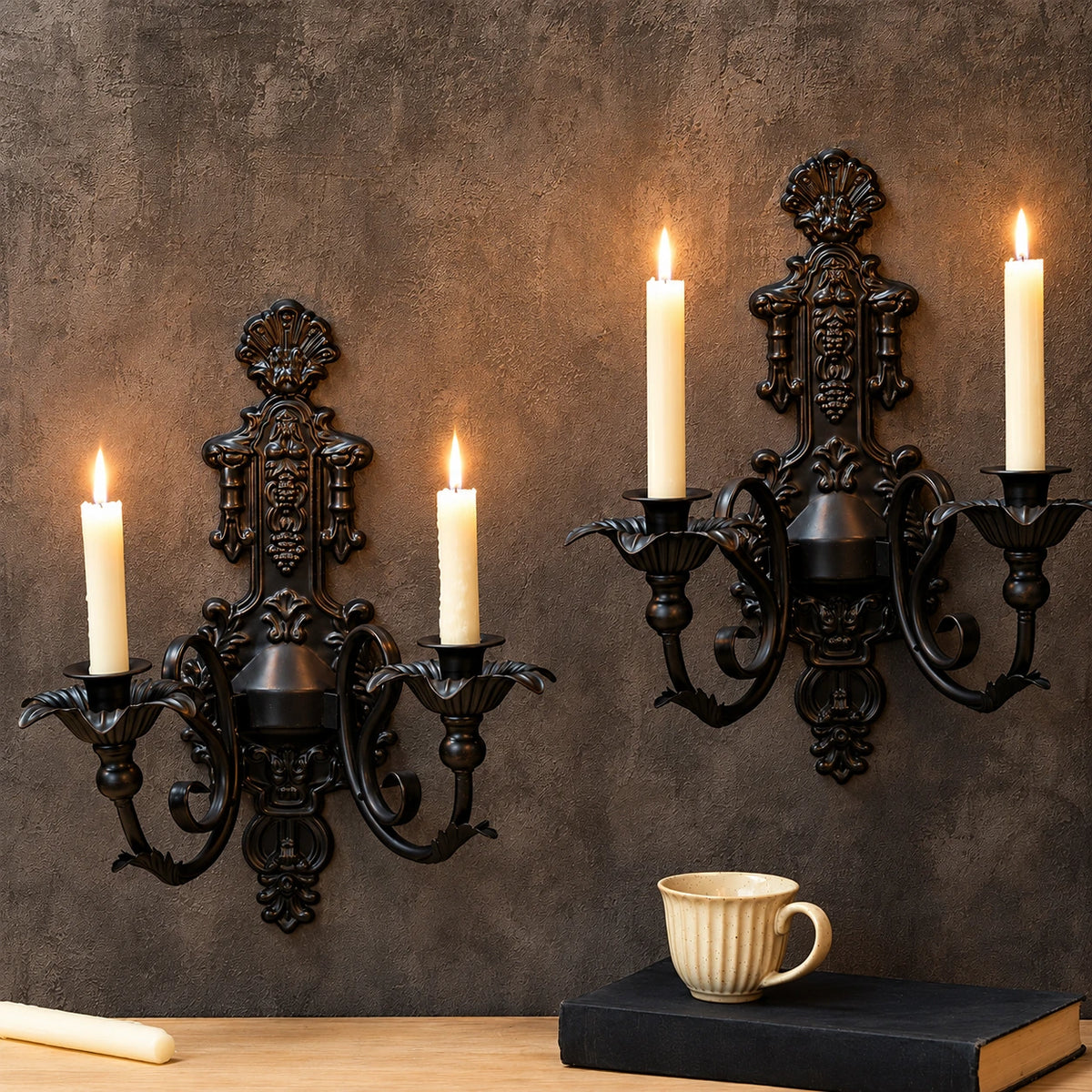 Noctara Gothic Candle Wall Sconce Set