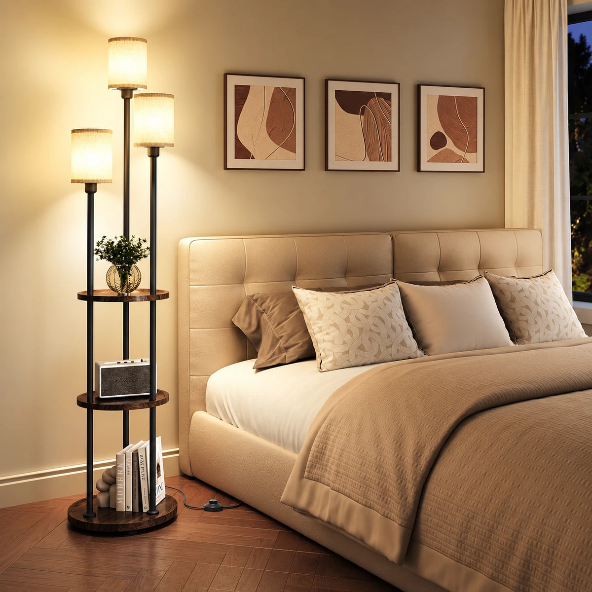 Modern 3-Light Floor Lamp with Shelves
