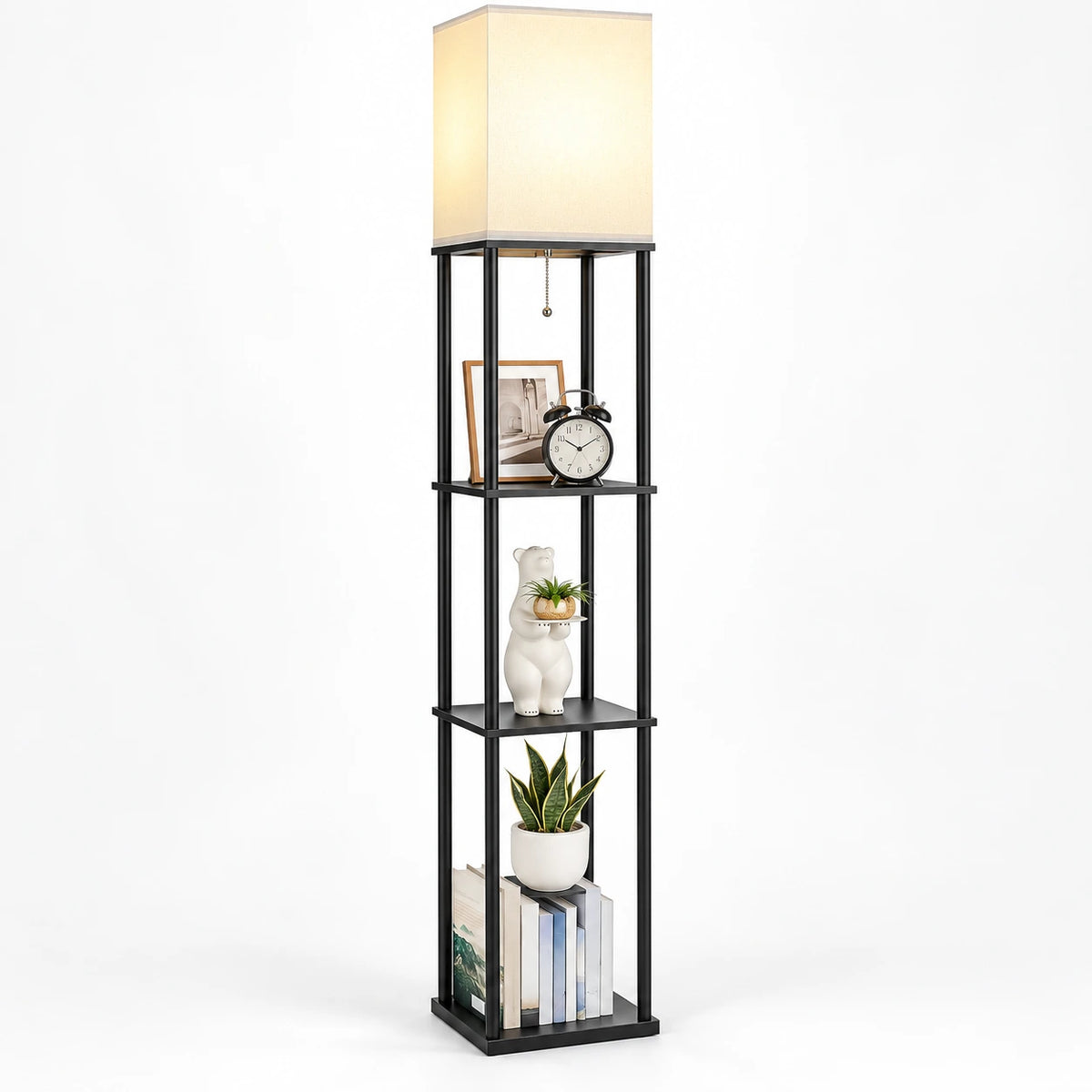 Modern Square Floor Lamp with Shelves