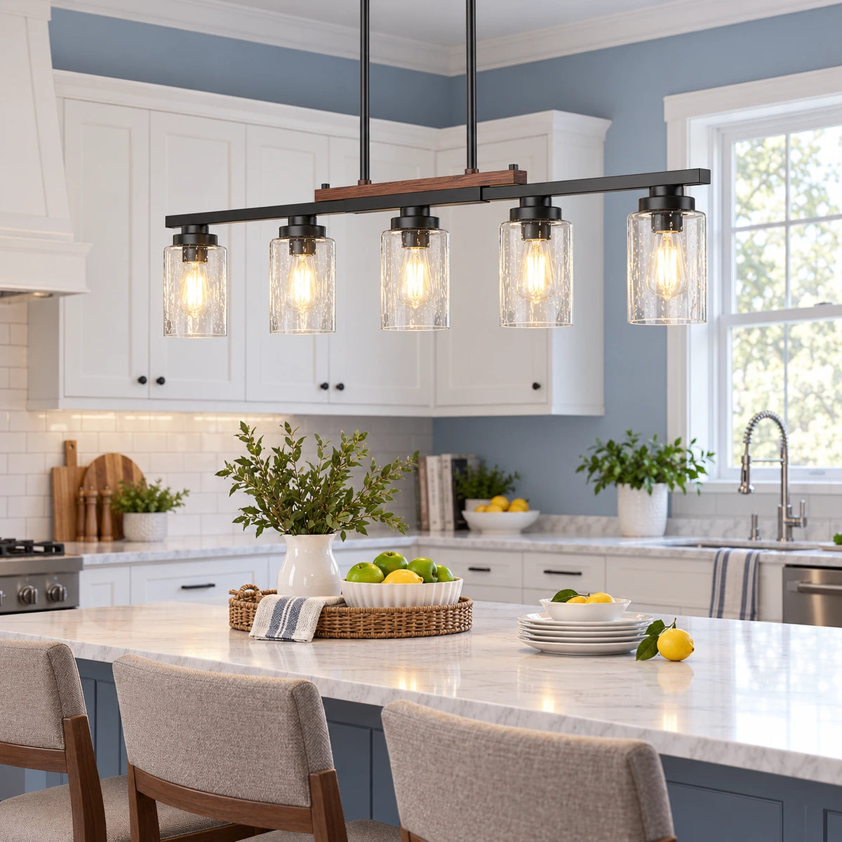 Seeded Glass Farmhouse Linear Chandelier
