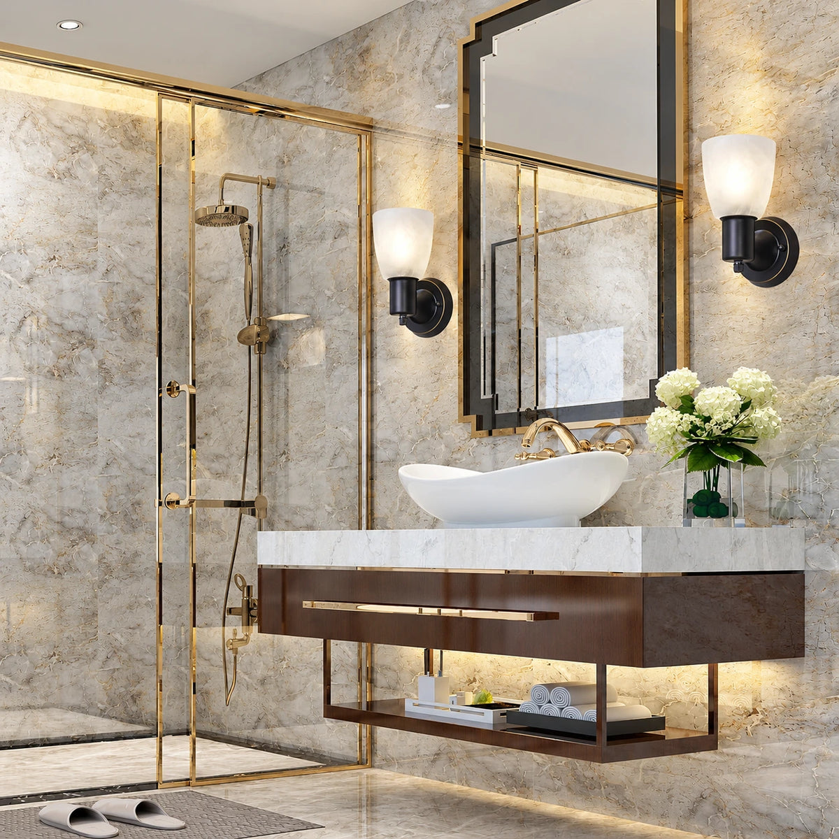 Aveline Frosted Glass Bathroom Sconce Set
