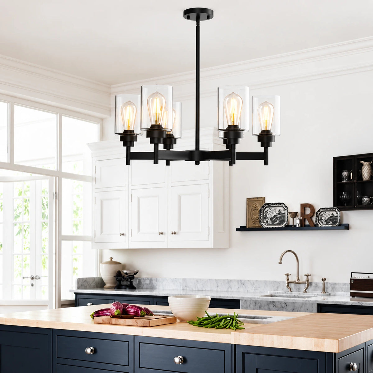 6-Light Glass Farmhouse Chandelier