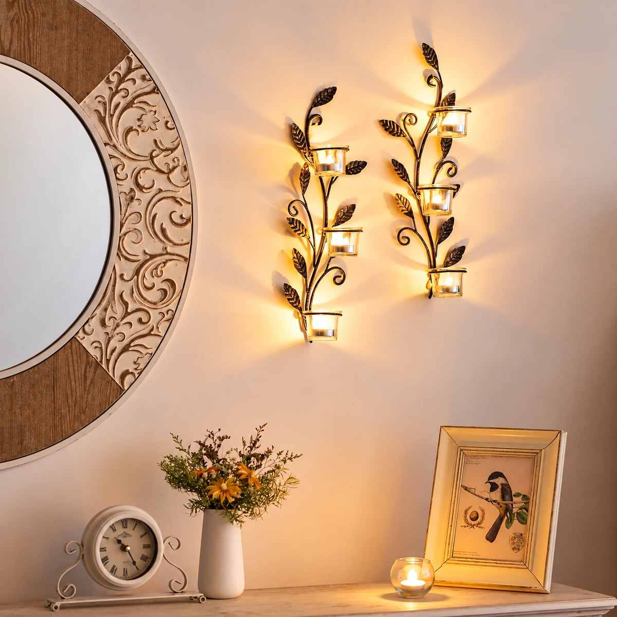 Verdelle Leaf Candle Wall Sconce Set