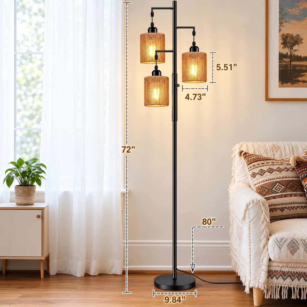 Industrial Rattan-Style Tree Floor Lamp