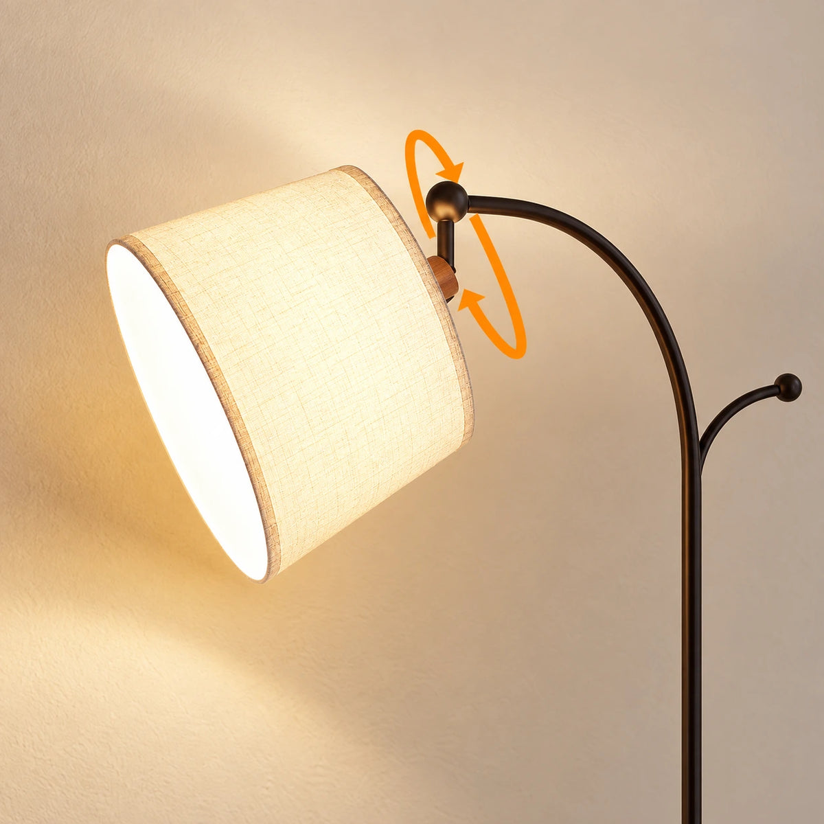 Mid-Century Arched Floor Lamp with Wood-Grain Finish