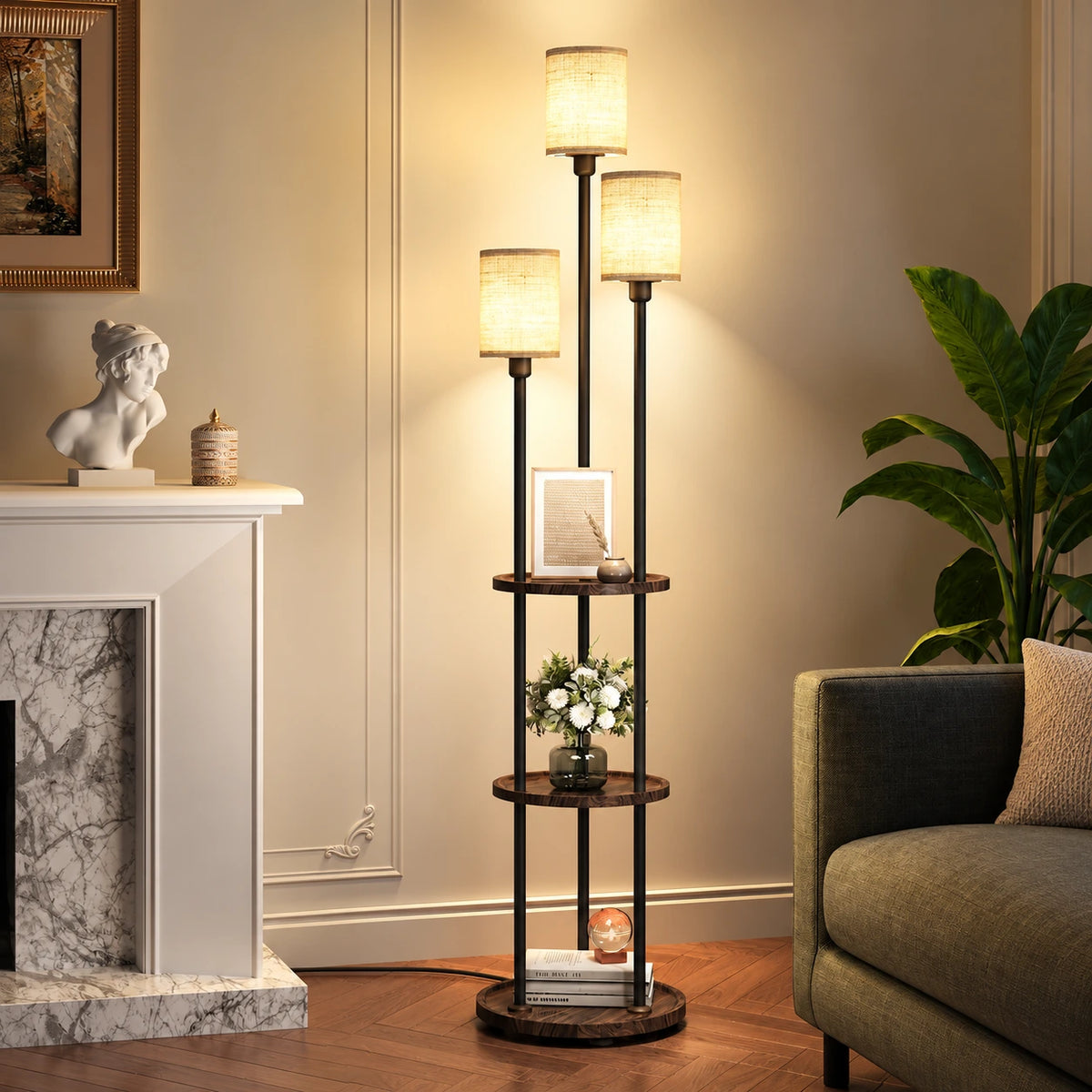 Modern 3-Light Floor Lamp with Shelves