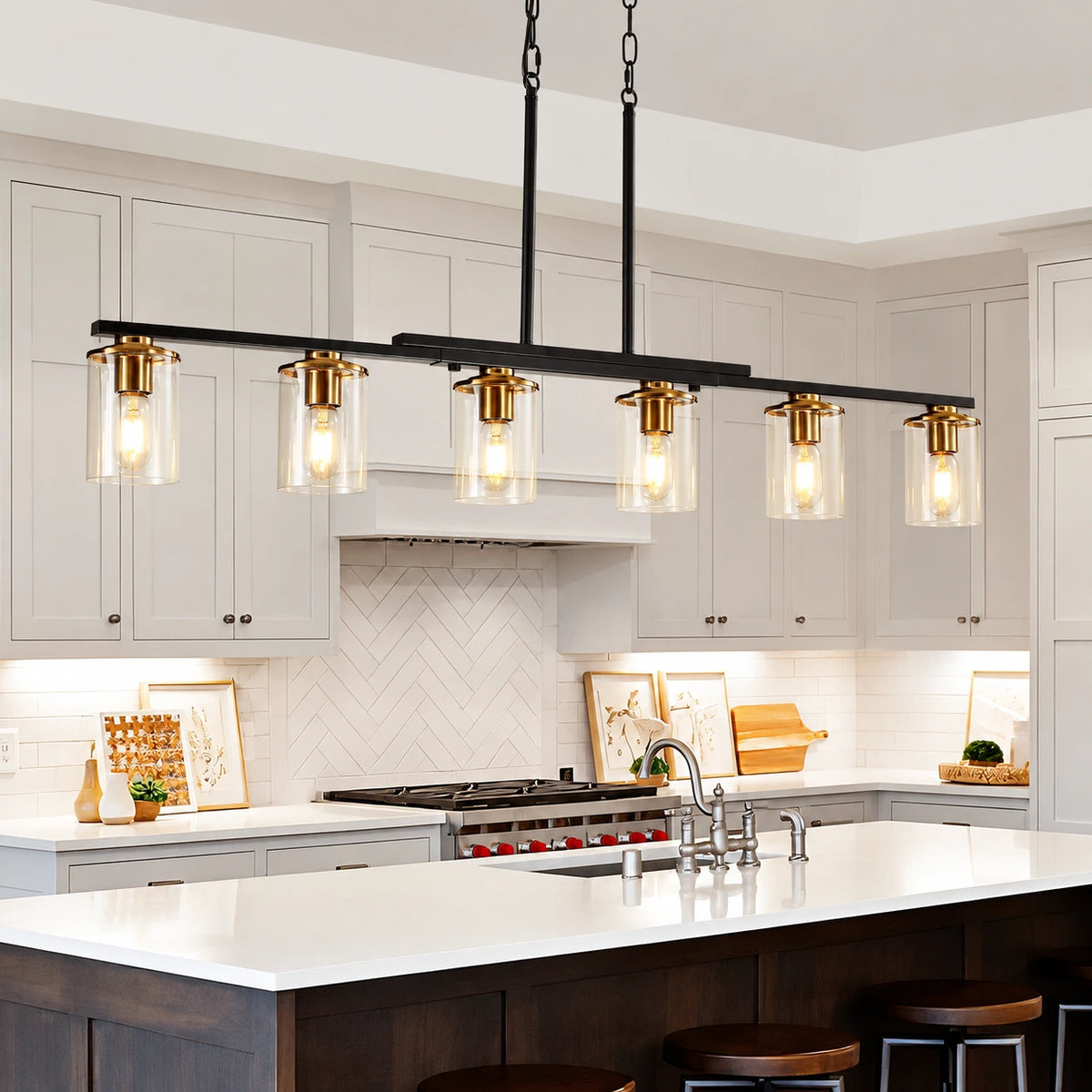 Farmhouse Glass Linear Chandelier