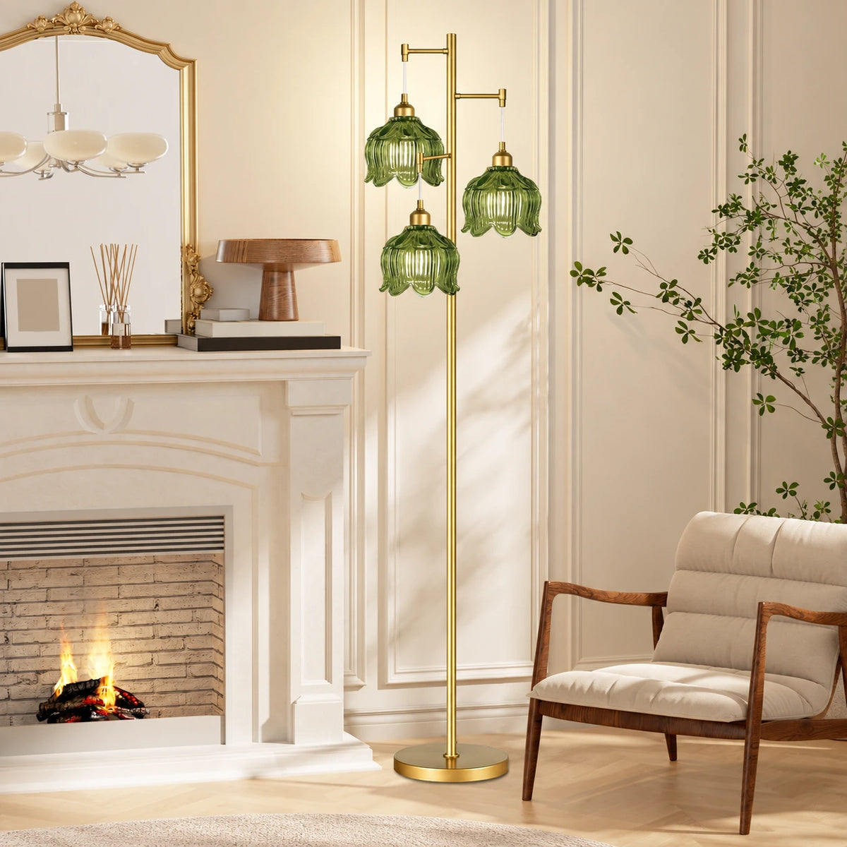 Floral Brass Tree Floor Lamp