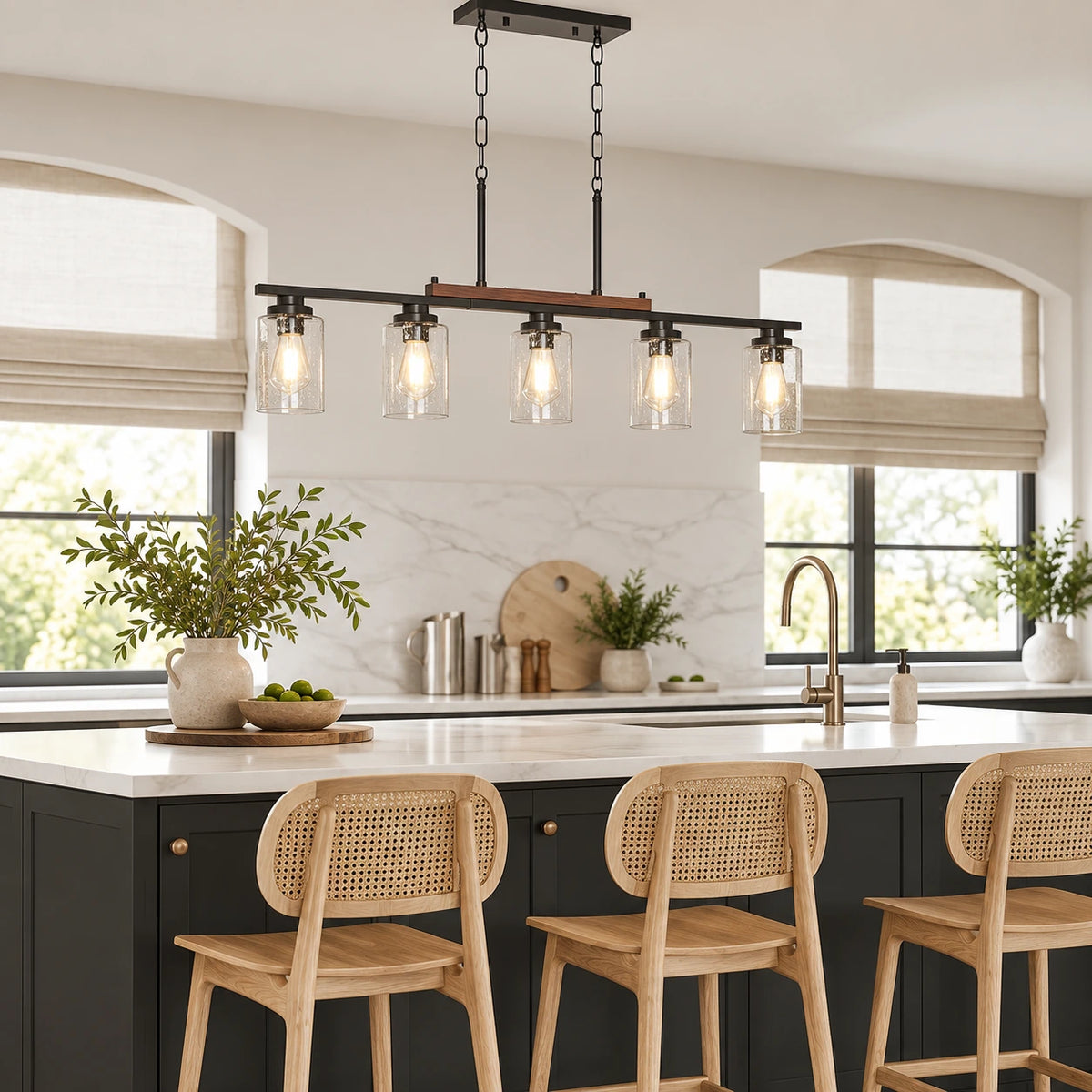 Seeded Glass Farmhouse Linear Chandelier