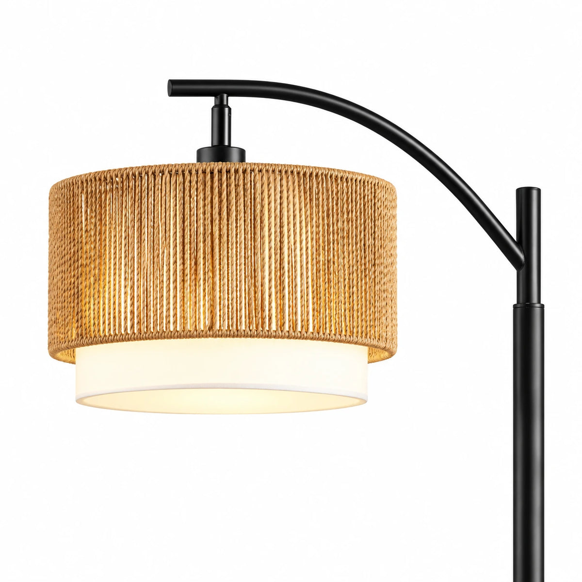 Rattan Arc Floor Lamp with Rotating Side Table