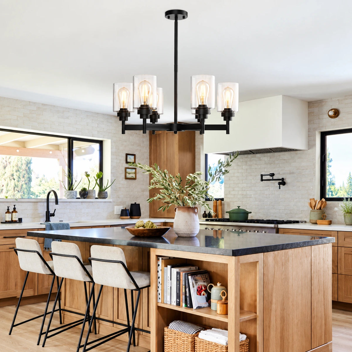 6-Light Glass Farmhouse Chandelier