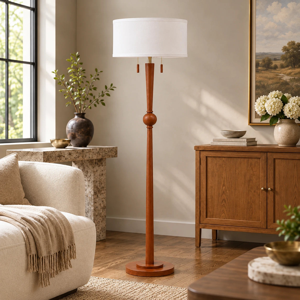 Sculptural Mid-Century Wooden Floor Lamp