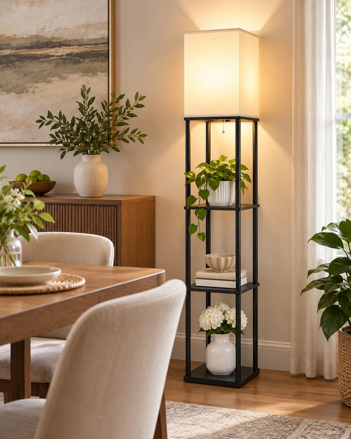 Modern Square Floor Lamp with Shelves