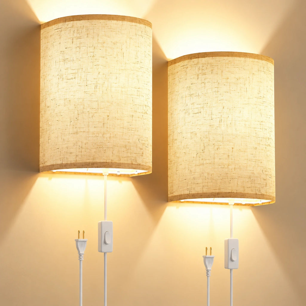 Solenne Linen Plug In Wall Sconce Set