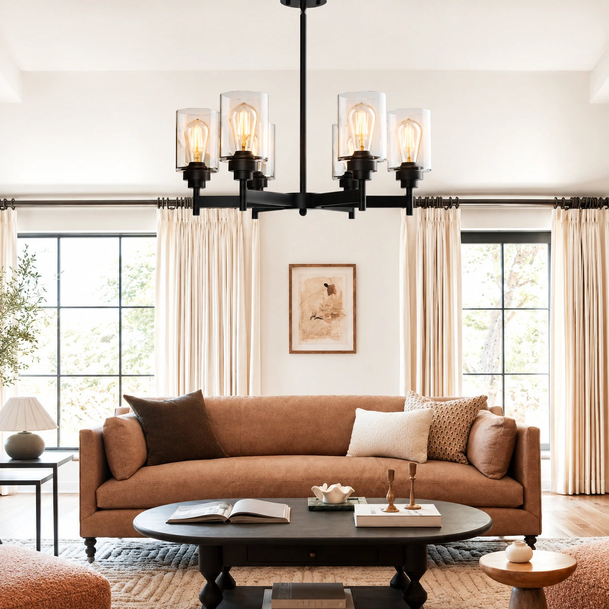 6-Light Glass Farmhouse Chandelier