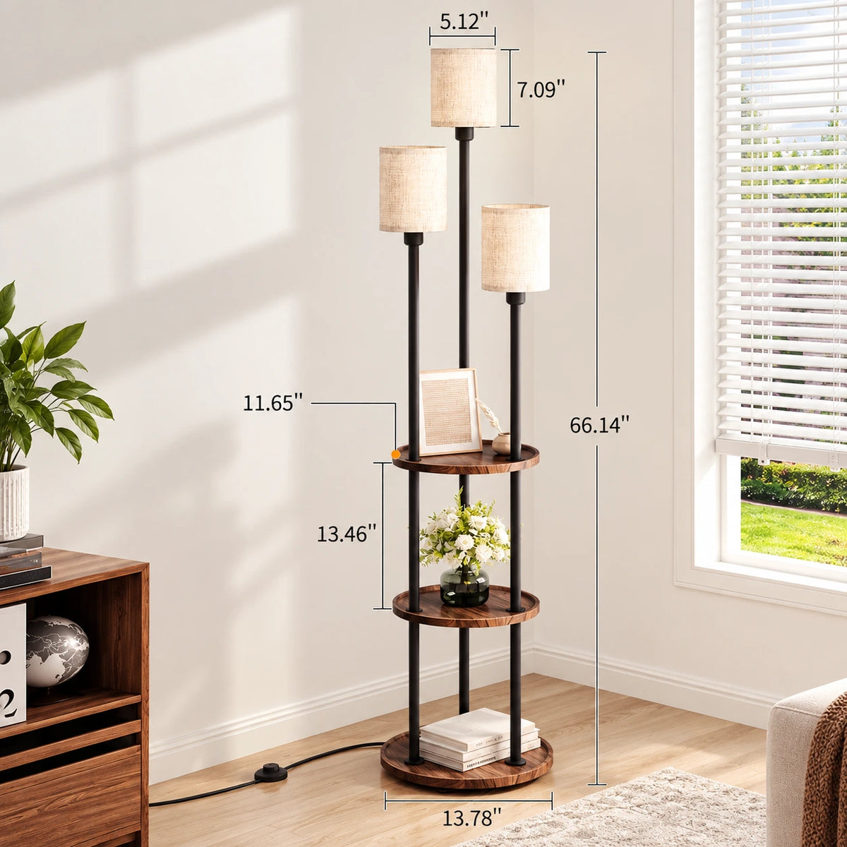 Modern 3-Light Floor Lamp with Shelves