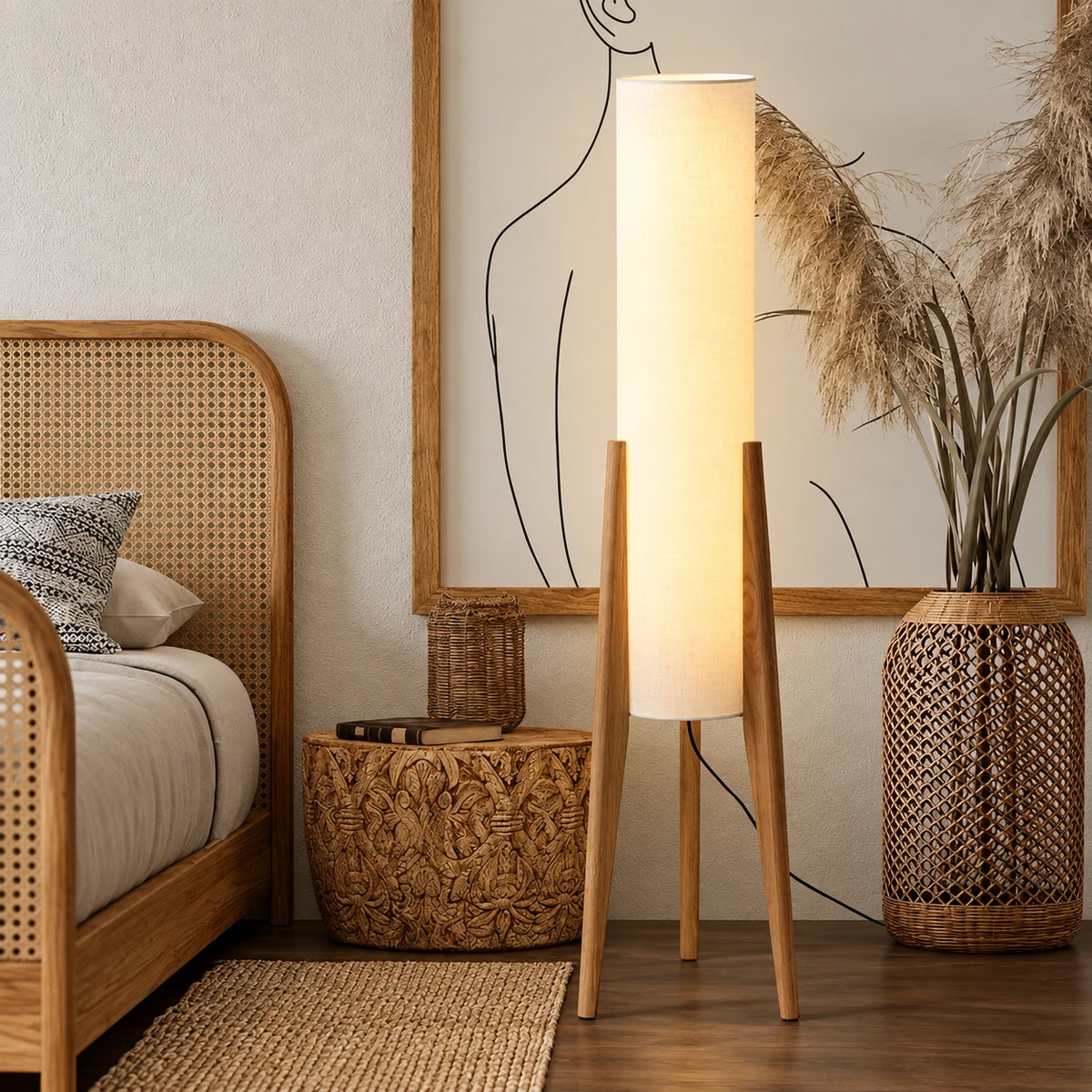 Wabi-Sabi Wood Tripod Floor Lamp