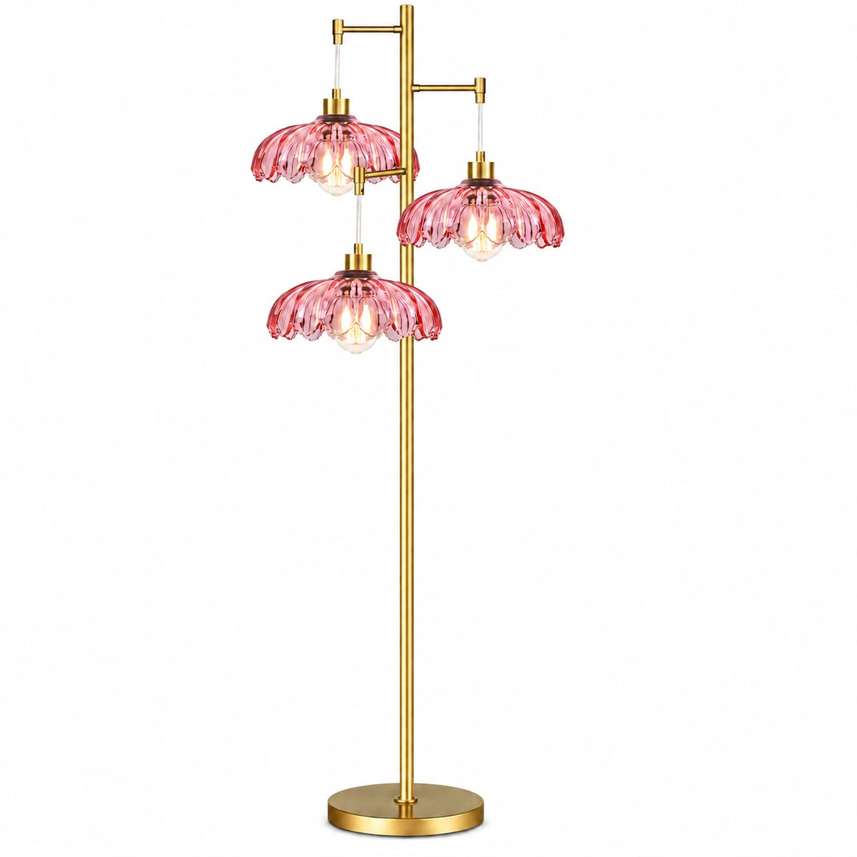 Floral Brass Tree Floor Lamp with Glass Shades