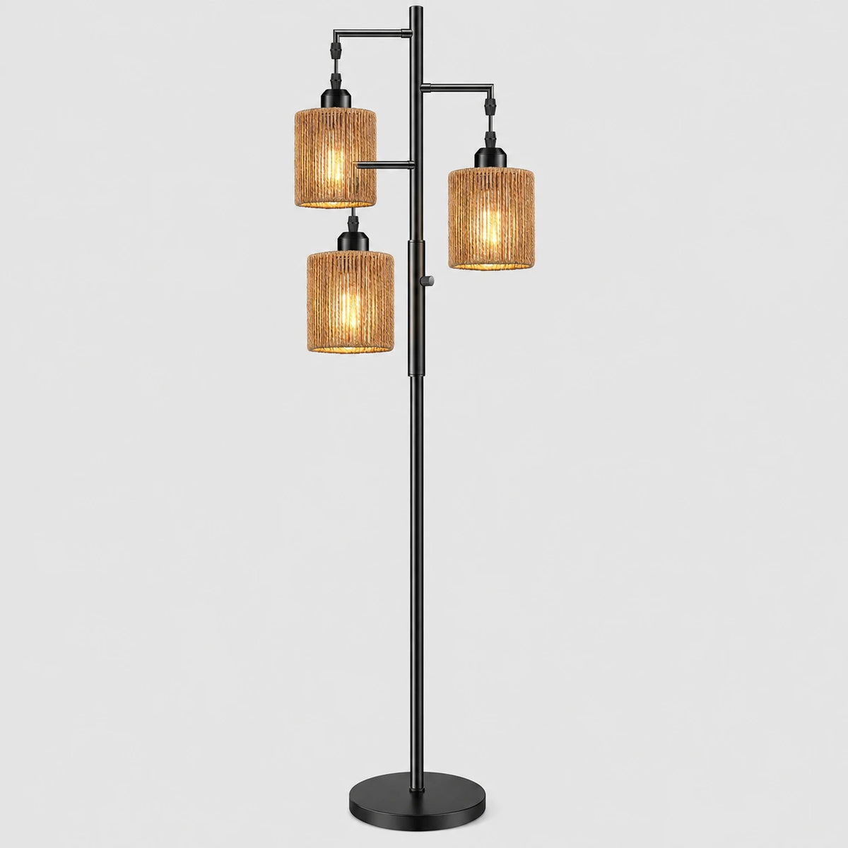 Industrial Rattan-Style Tree Floor Lamp