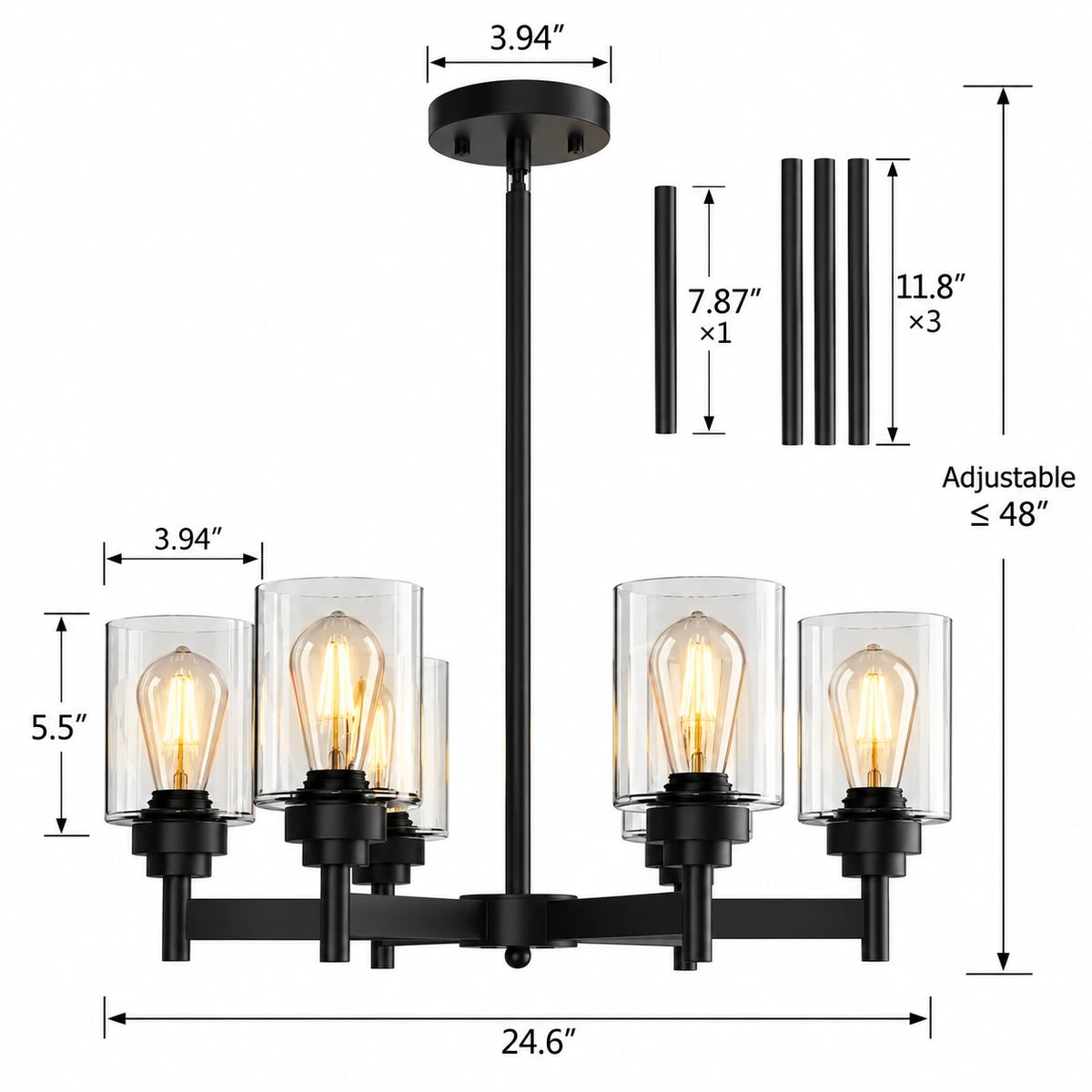 6-Light Glass Farmhouse Chandelier
