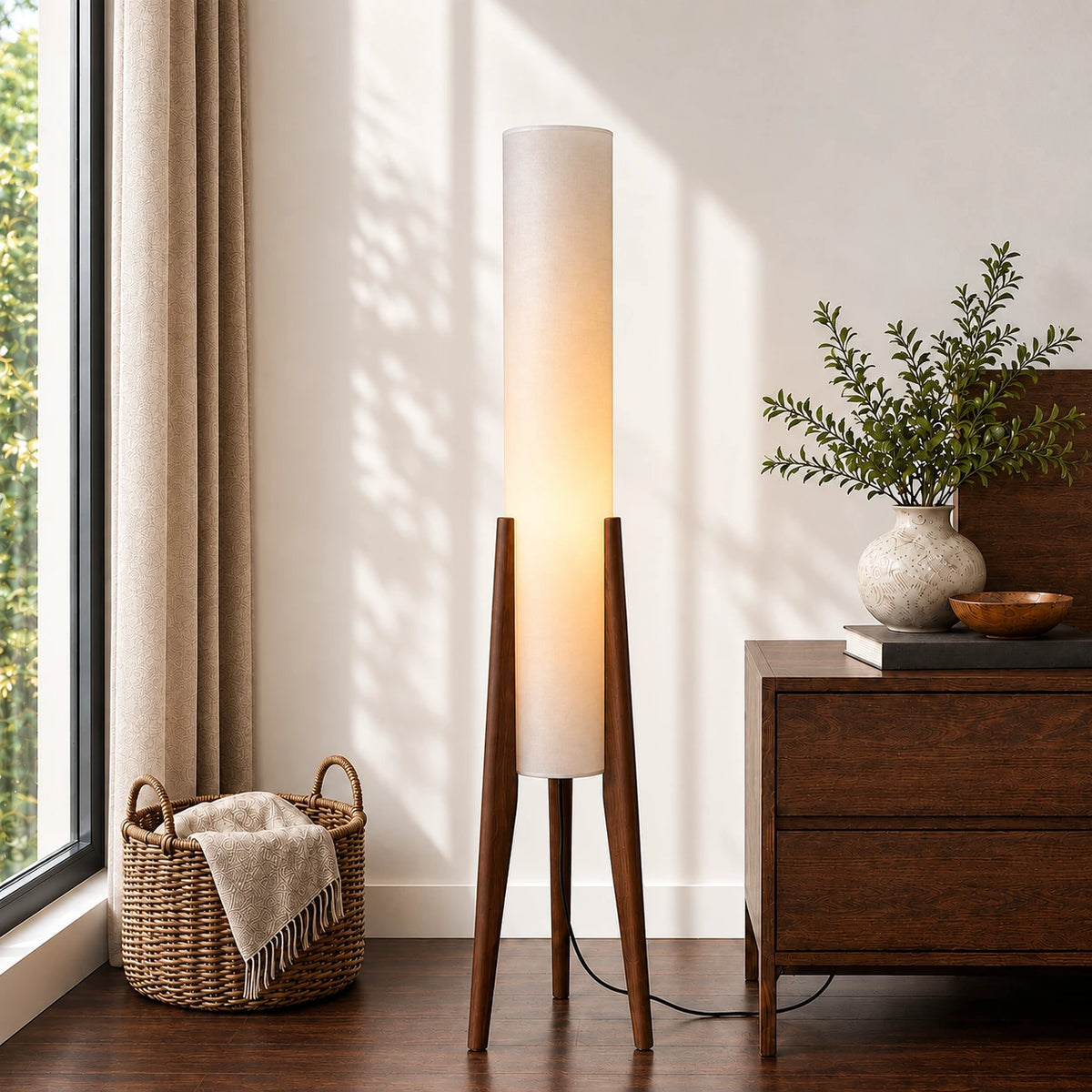 Wabi-Sabi Wood Tripod Floor Lamp