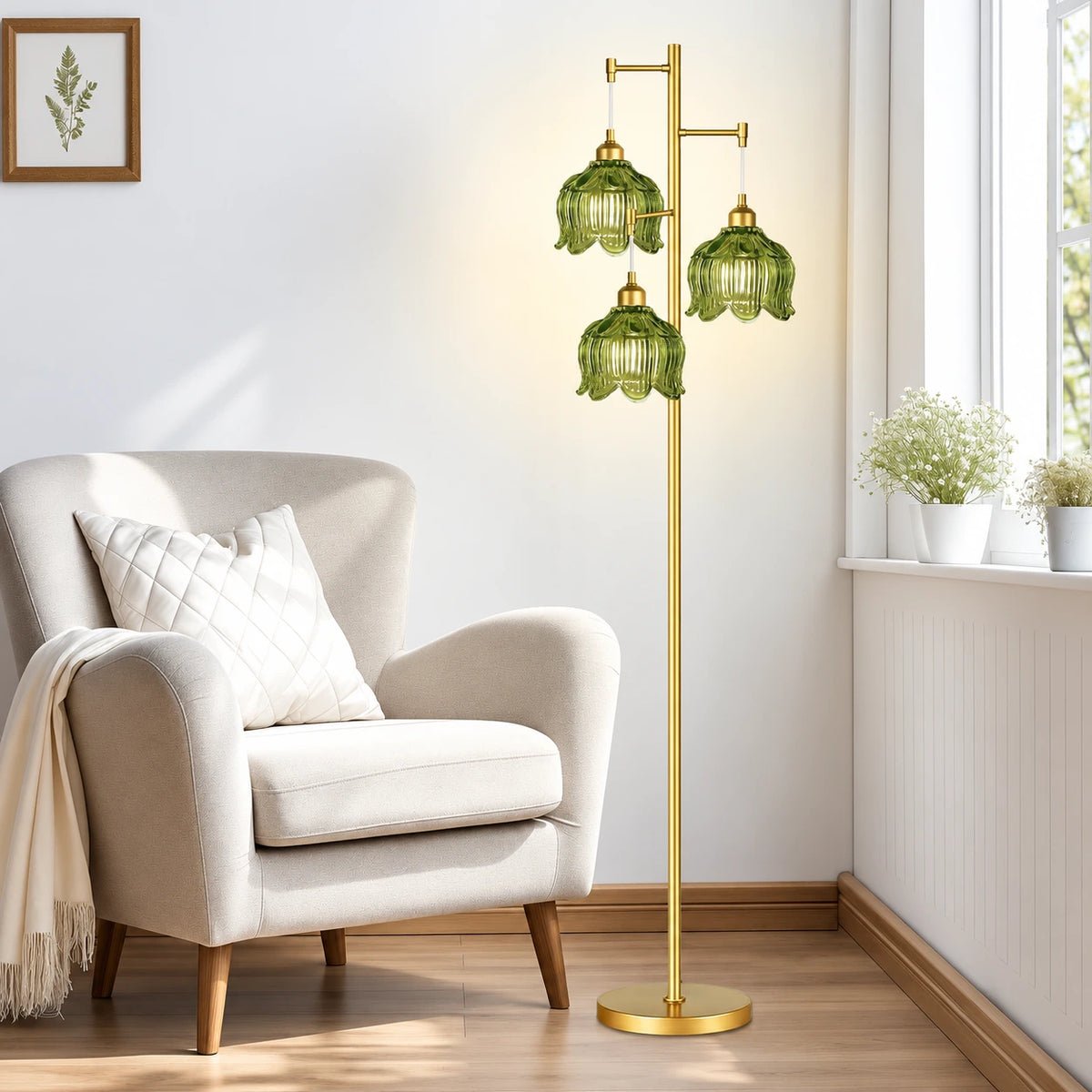 Floral Brass Tree Floor Lamp
