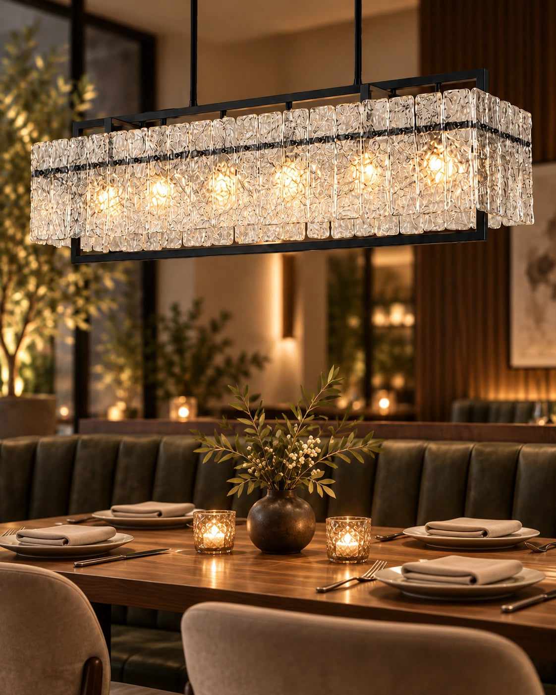 Water Ripple Glass Linear Chandelier