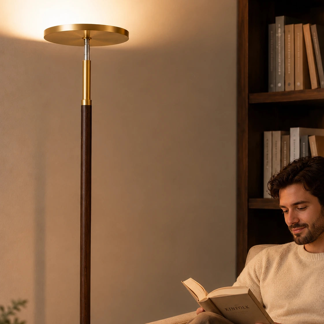 Mid-Century Wooden Torchiere Floor Lamp