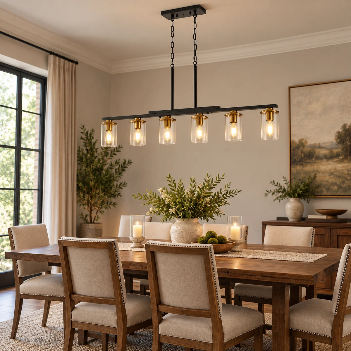 Farmhouse Glass Linear Chandelier