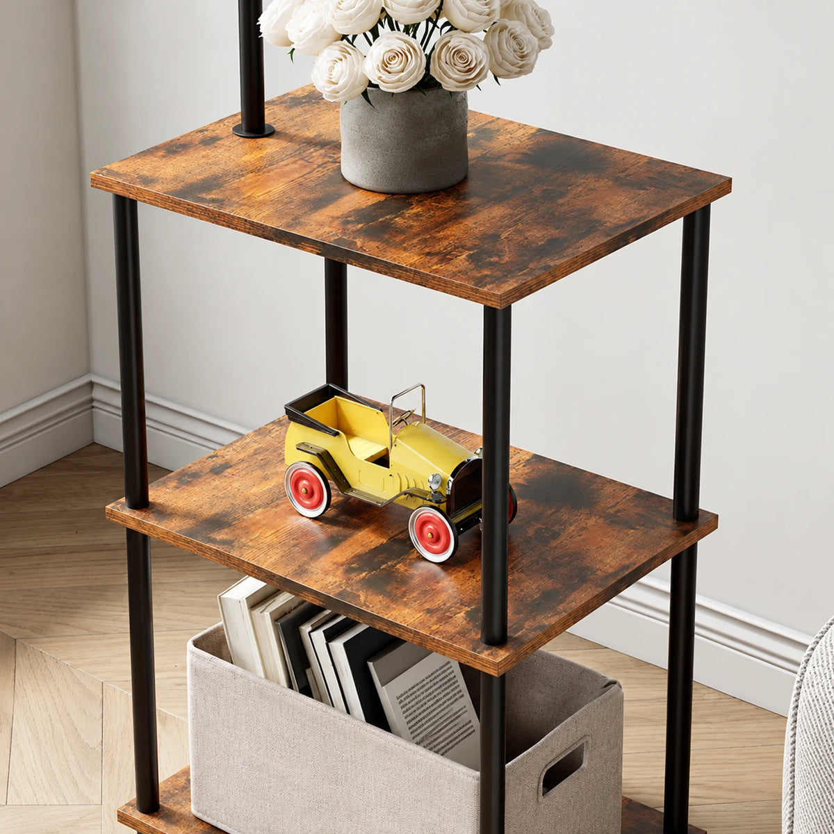 Modern Floor Lamp with Table & Storage Shelves