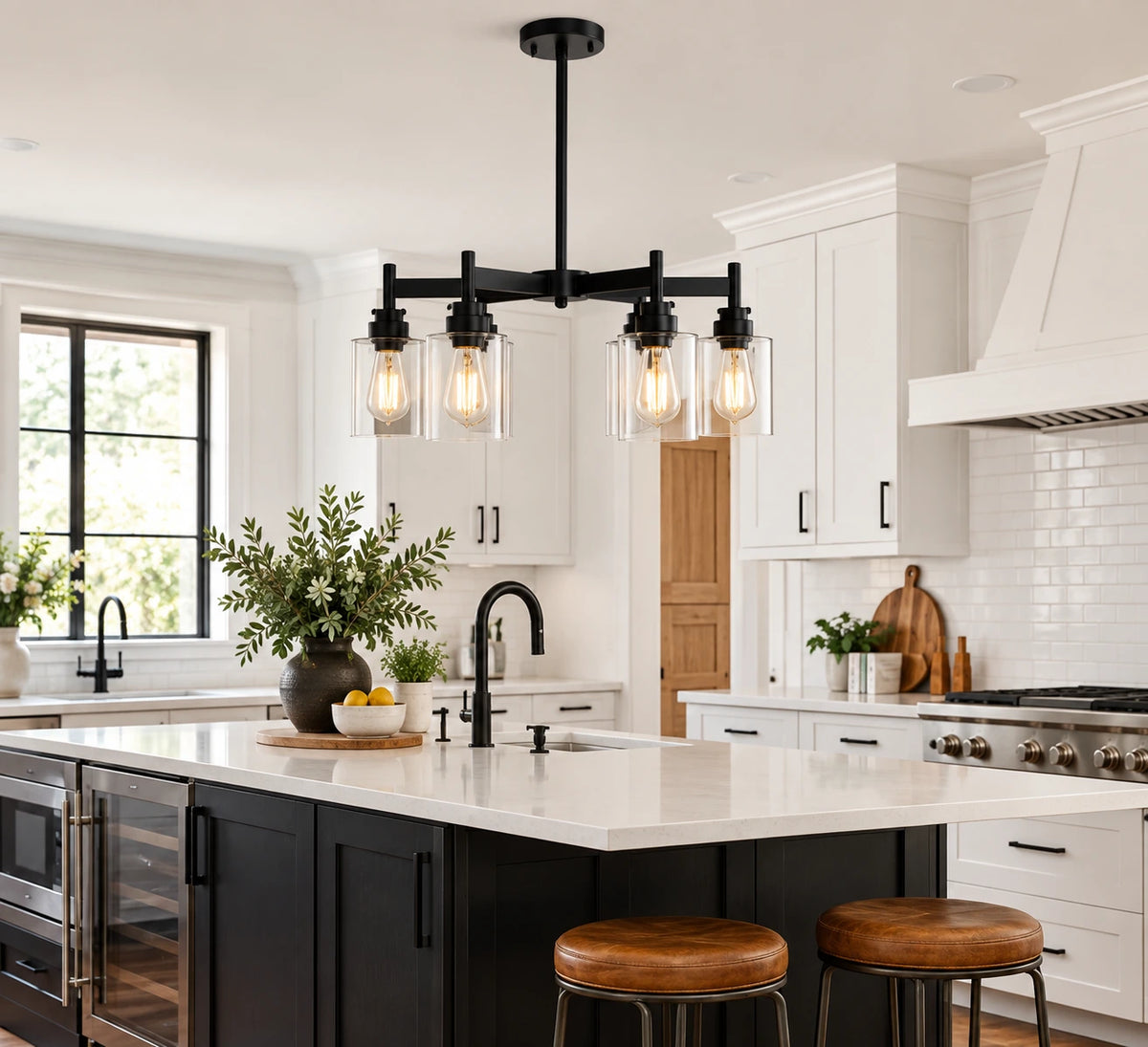 6-Light Glass Farmhouse Chandelier