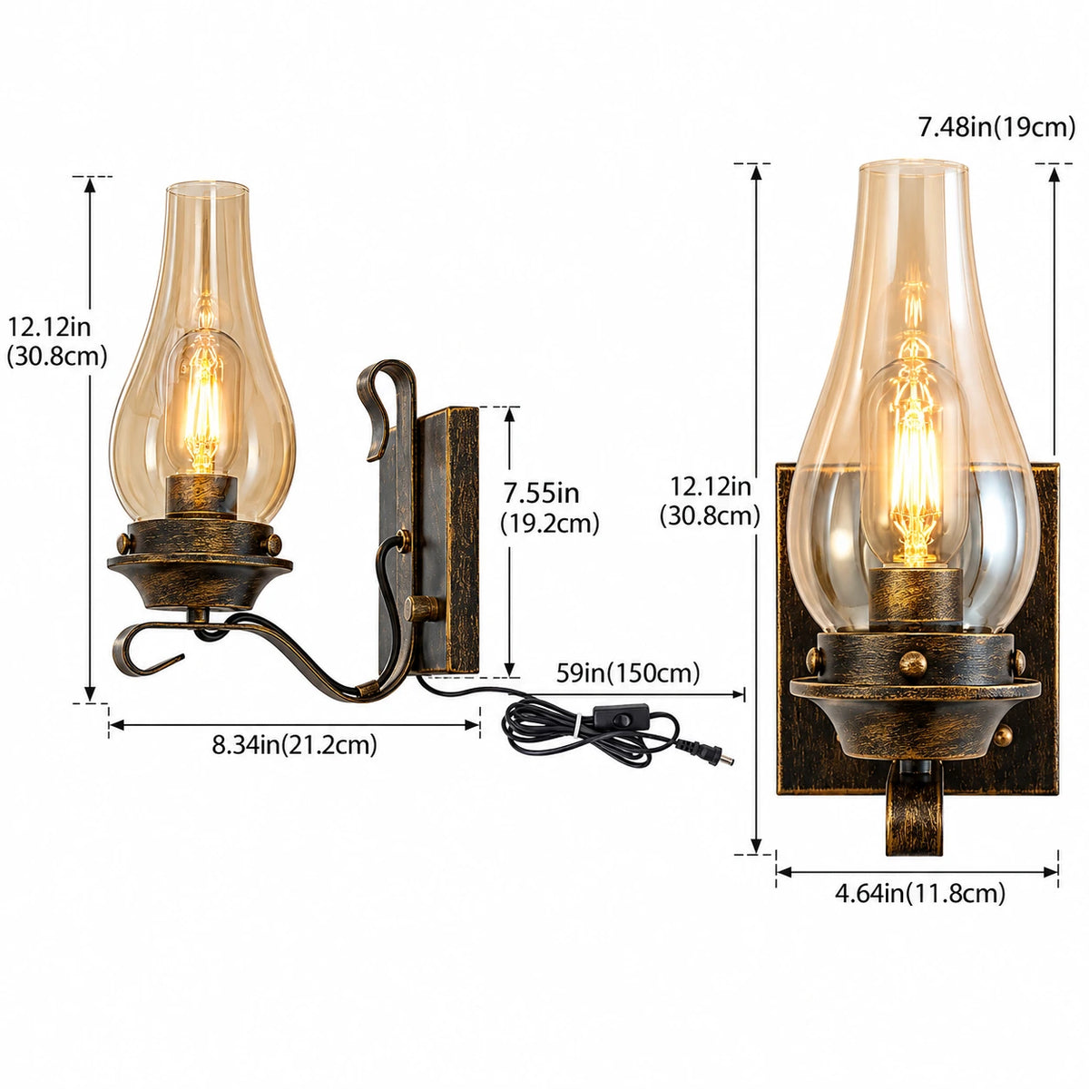 Briar Kerosene Plug In Wall Sconce
